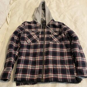 Stanley size Medium 100% Cotton Red Plaid Flannel Fur Lined Shirt Jacket Shacket